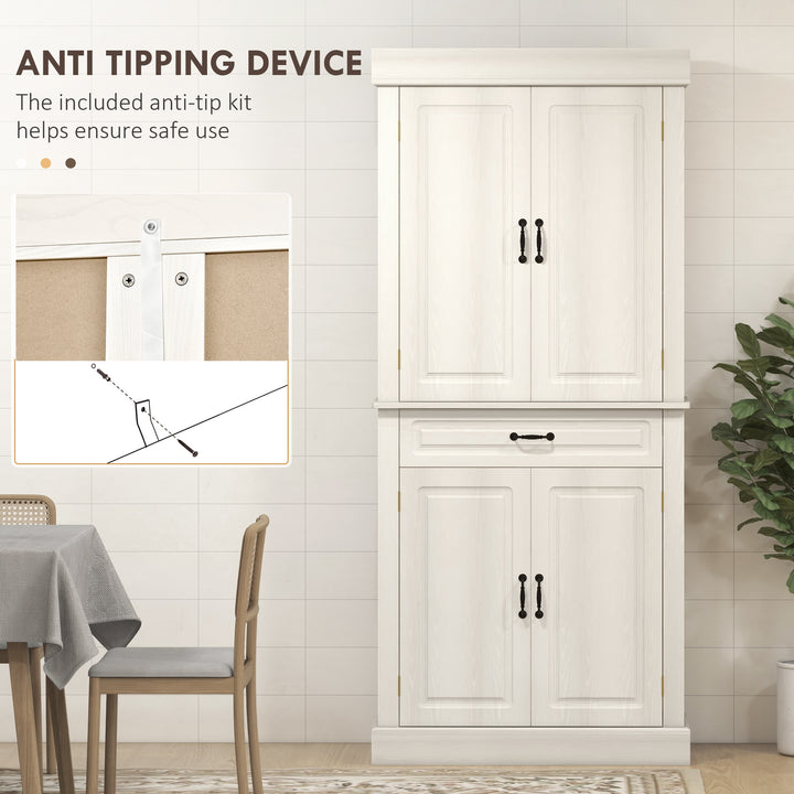 MCL Kitchen Cupboard with 4 Doors, Freestanding Storage Cabinet with Wide Drawer and Shelves for Living Room, 180cm, White Wood Grain