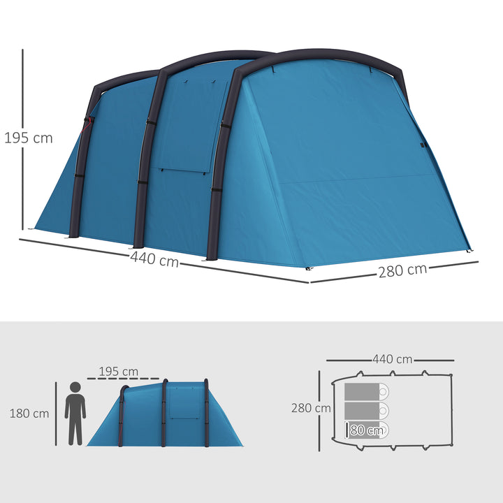 Inflatable 3-4 Man Tunnel Tent w/ Air Pump, Living Area & Vestibule, Waterproof Family Camping Air Tent w/ Sewn In Groundsheet & Removable Footprint for Camping, Hiking, Blue