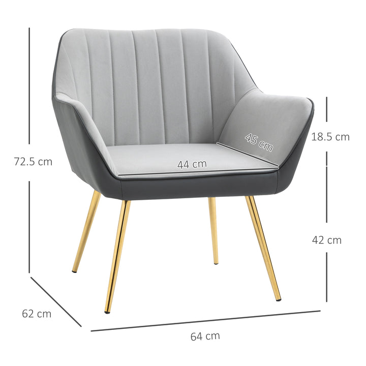 HOMCOM Velvet Accent Chair: Luxurious Armchair with Golden Legs for Lounge & Bedroom, Light Grey | Aosom UK