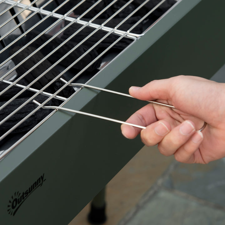Portable Charcoal Barbecue BBQ Grill with Seasoning Baskets and Hooks, Compact Stainless Steel Cooker for Camping Picnic Hiking Garden Party Festival