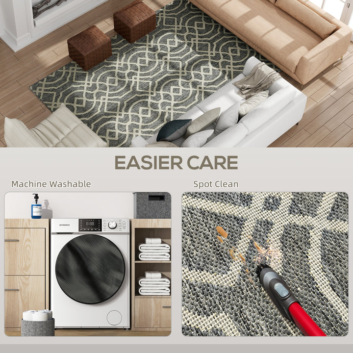 UV Resistant Indoor & Outdoor Area Rug, Easy-Cleaning Machine Washable Rug with Geometric Pattern for Patio, Garden, Kitchen, Bathroom or Living Room, 230 x 160 cm, Grey