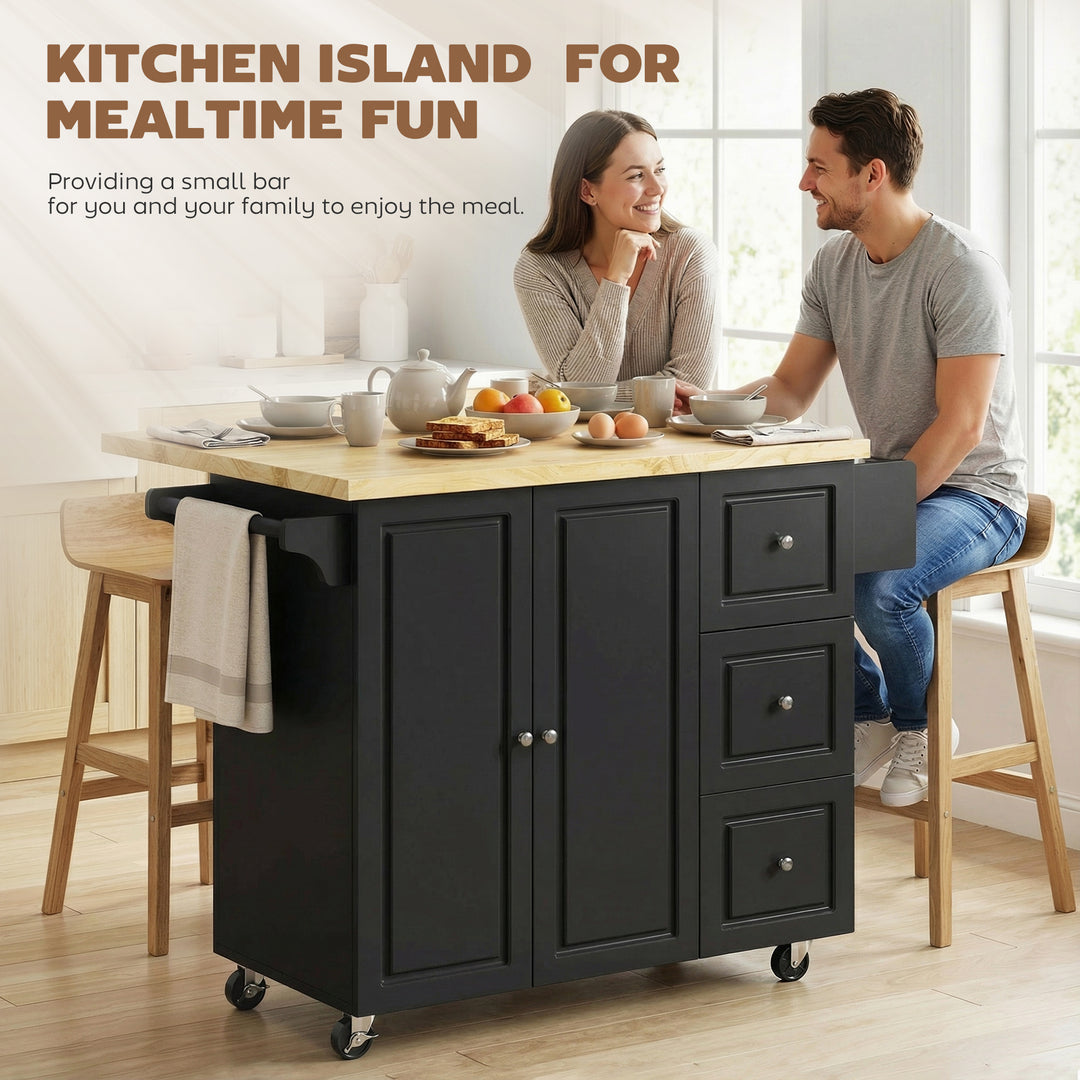 Kitchen Island on Wheels, Rolling Kitchen Storage Trolley with Drop Le