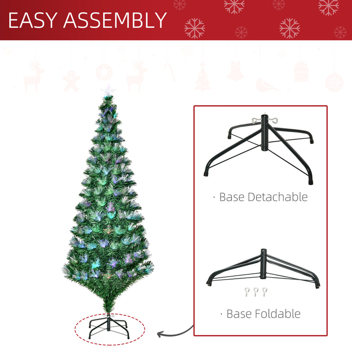 6FT Multicoloured Artificial Christmas Tree w/ Fibre Optic Lights Pre-Lit Modes Metal Stand Star Holder Home Seasonal Decoration