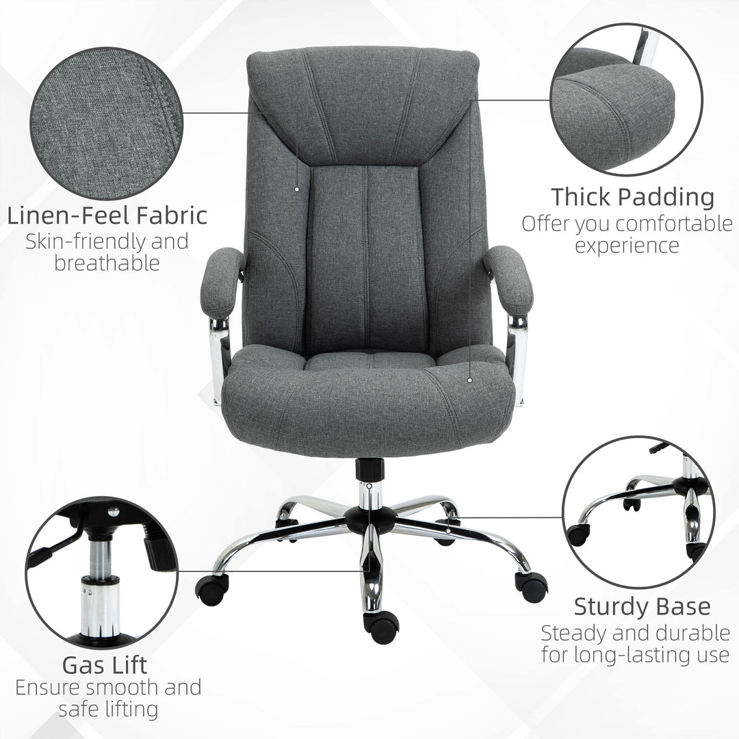 Office Chair, Fabric Desk Chair, Padded Executive Chair with Adjustable Height, Swivel Wheels, Metal Star Base, Grey