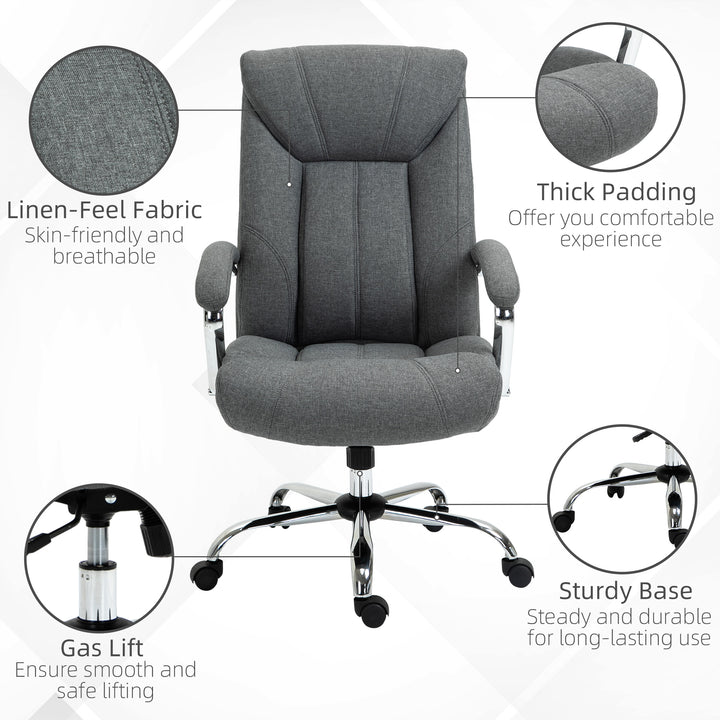 Office Chair, Fabric Desk Chair, Padded Executive Chair with Adjustable Height, Swivel Wheels, Metal Star Base, Grey