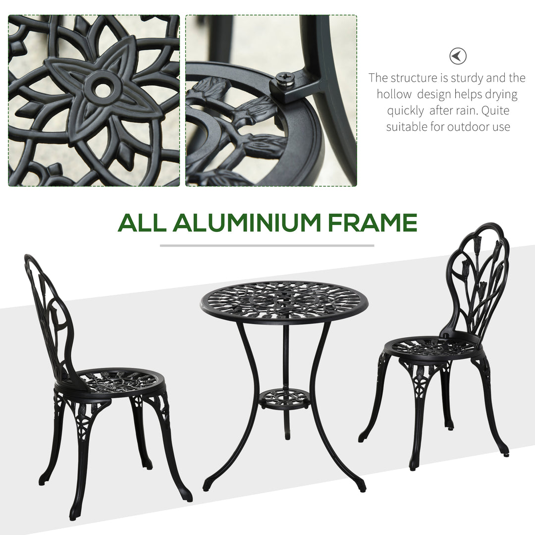 Three-Piece Aluminium Floral Bistro Garden Set - Black
