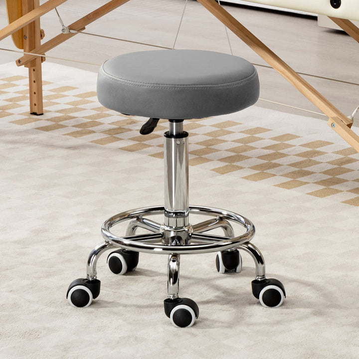 PU Leather Rolling Stool, Height Adjustable Stool Chair with Wheels for Salon, Massage, Spa