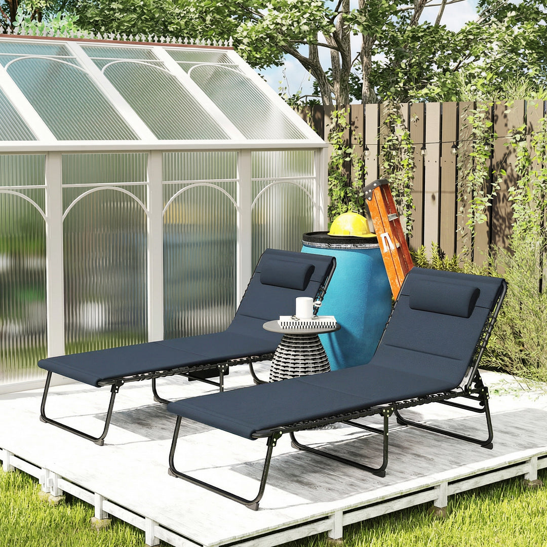 Set of Two Reclining Sun Loungers - Dark Blue
