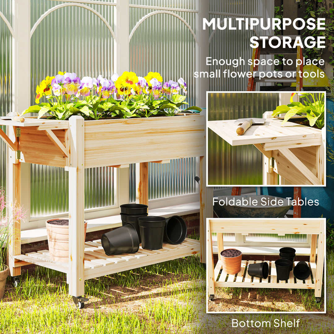 46 x 94cm Wooden Raised Planter, with Shelves - Natural Finish