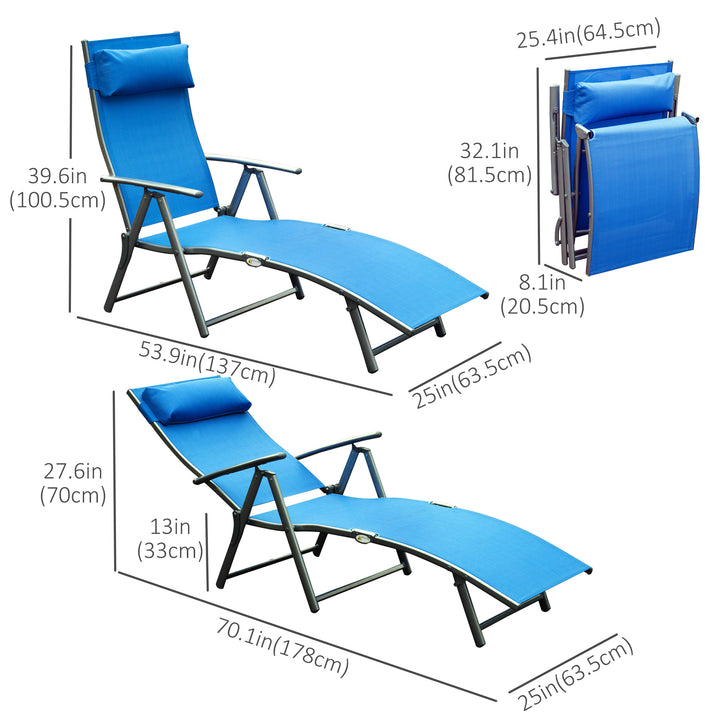 MCL Sun Lounger Steel Frame Outdoor Folding Chaise Texteline Lounge Chair Recliner with Headrest & 7 Levels Adjustable Backrest, Blue