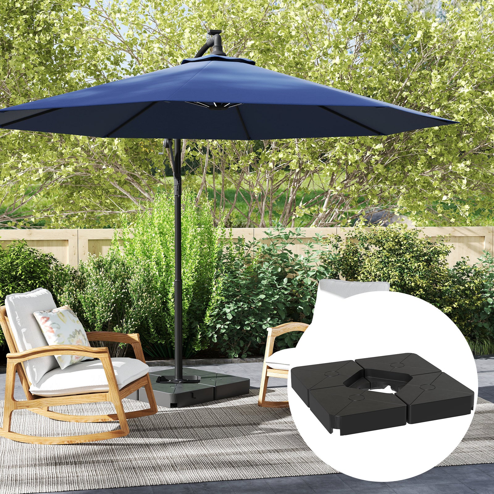 Umbrella Weights for Cantilever Parasols, Set of 4 Heavy Duty Parasol Base Weights, 64kg Sand or 55kg Water Filled, Black