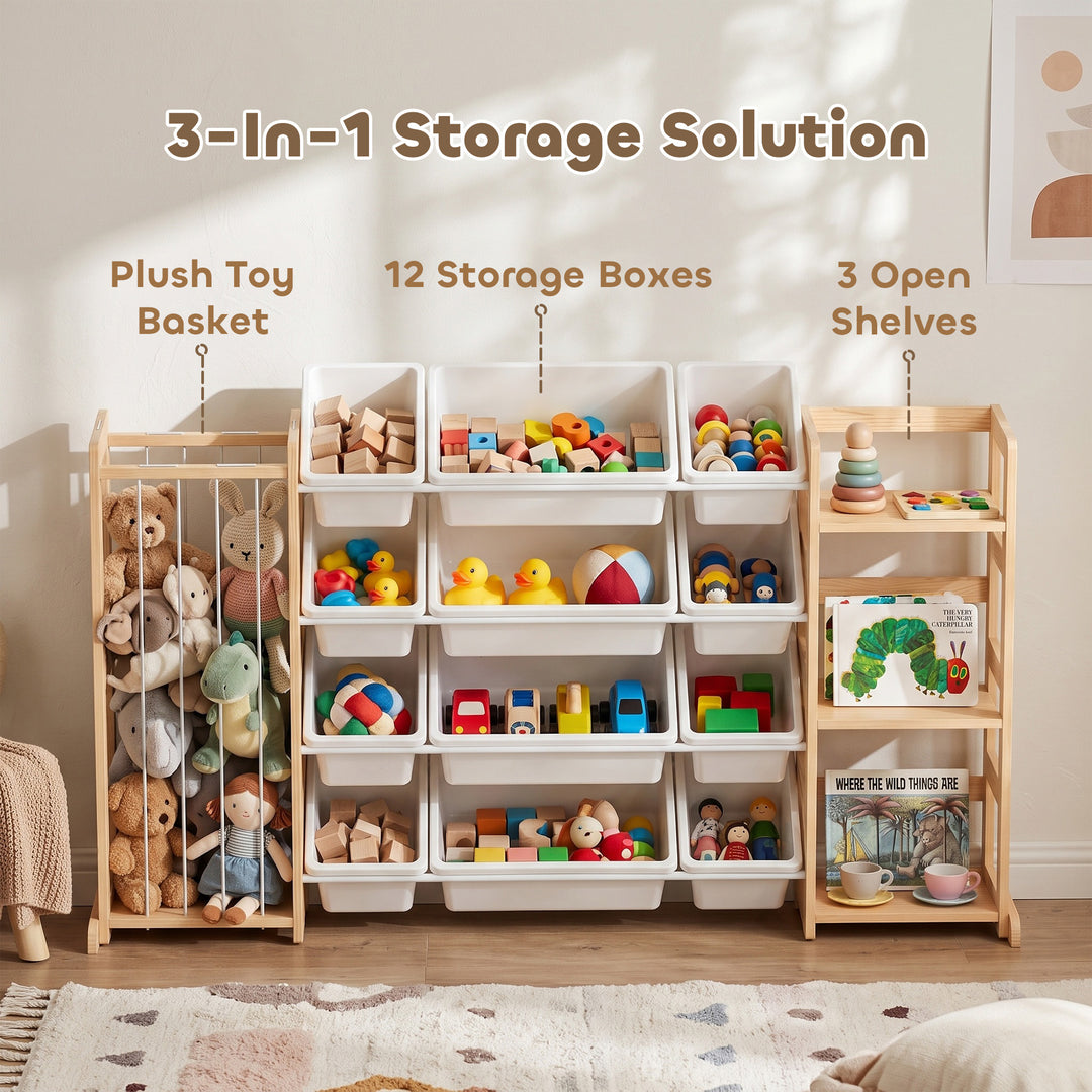 Wooden Toy Storage Unit with Stuffed Animal Storage, Bookshelf and 12 - view 4