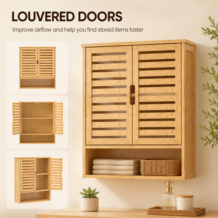 Bathroom Wall Cabinet, Wall Mounted Bathroom Cabinet with 2 Louvered D