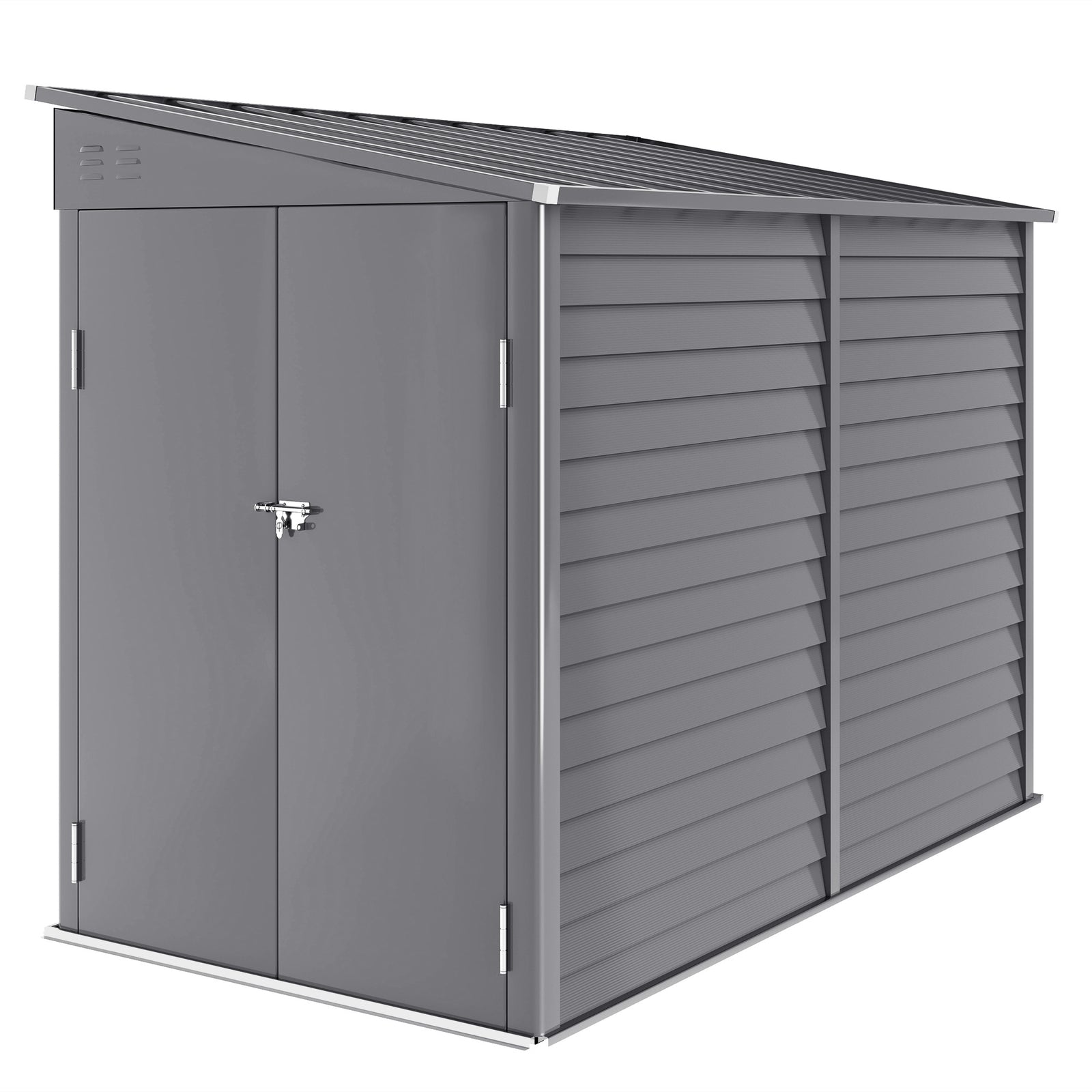 5 x 9ft Galvanised Metal Garden Shed with Foundation Kit, Outdoor Lean-to Shed, Tool Storage House with Lockable Doors, Gloves and 2 Air Vents for Patio, Garden, Grey
