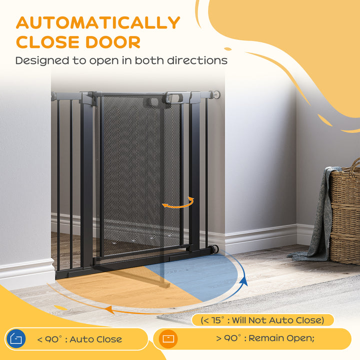 PawHut Pressure Fit Safety Gate for Doors and Stairs, Dog Gate with Auto Close, Pet Barrier for Hallways, with Double Locking, 2 Extensions Kit Black