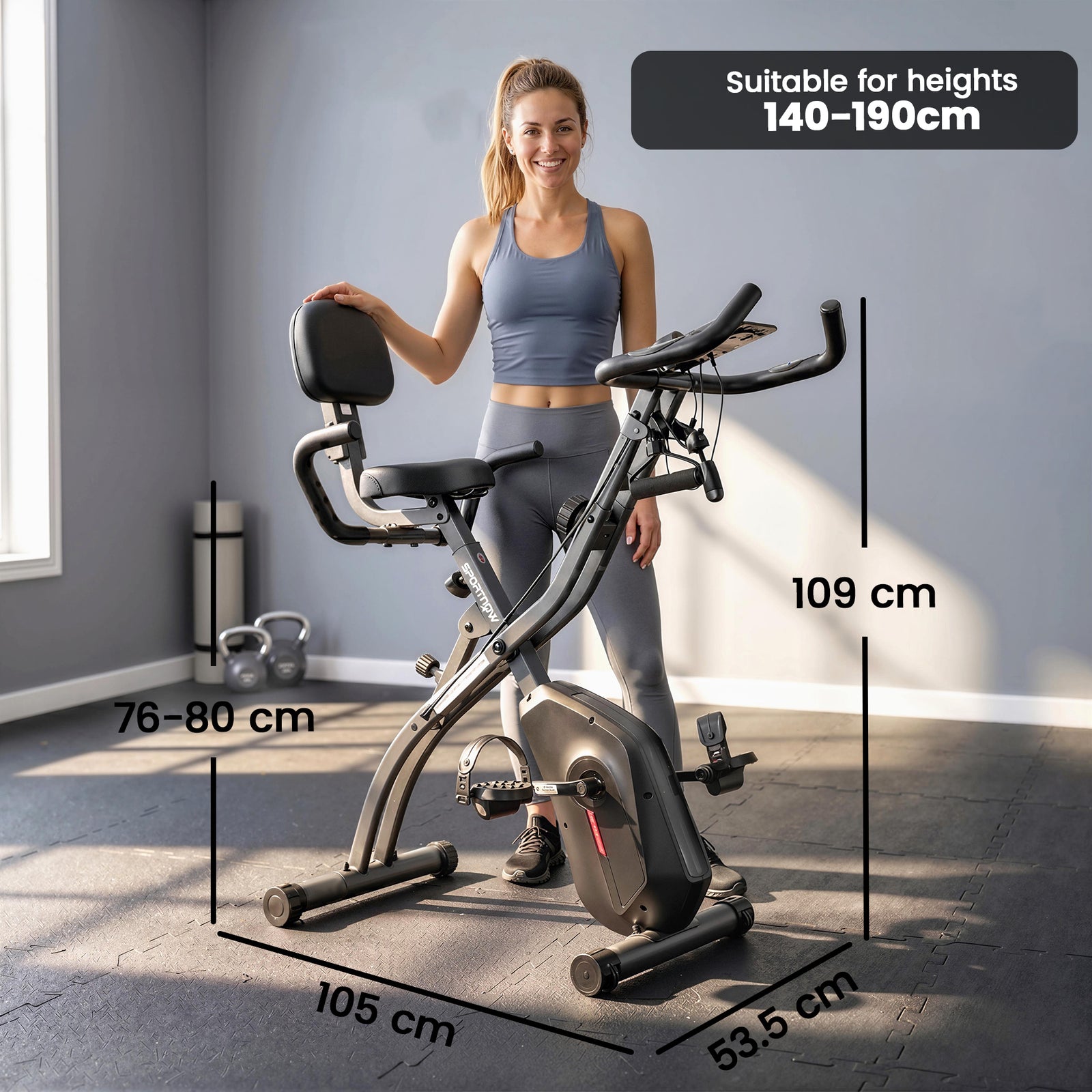 4-In-1 Folding Exercise Bike with Resistance Bands, Bluetooth App, 8-L