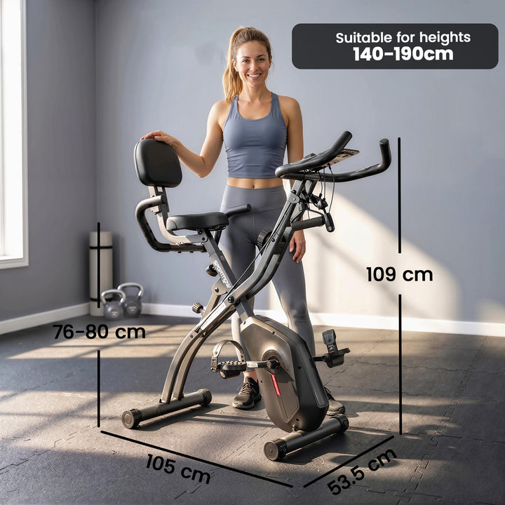 4-In-1 Folding Exercise Bike with Resistance Bands, Bluetooth App, 8-L