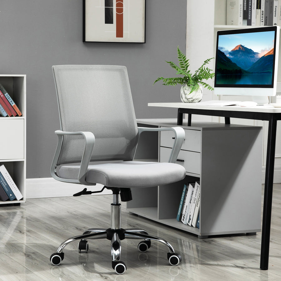 Ergonomic Desk Chair Mesh Office Chair with Adjustable Height Armrest and 360° Swivel Castor Wheels Grey