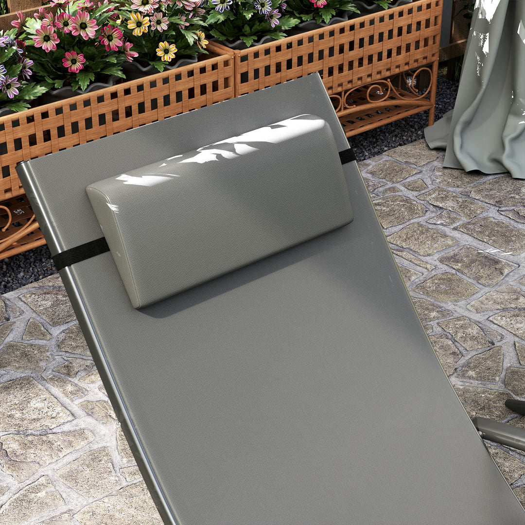 Set of Two Adjustable Back Sun Loungers - Grey