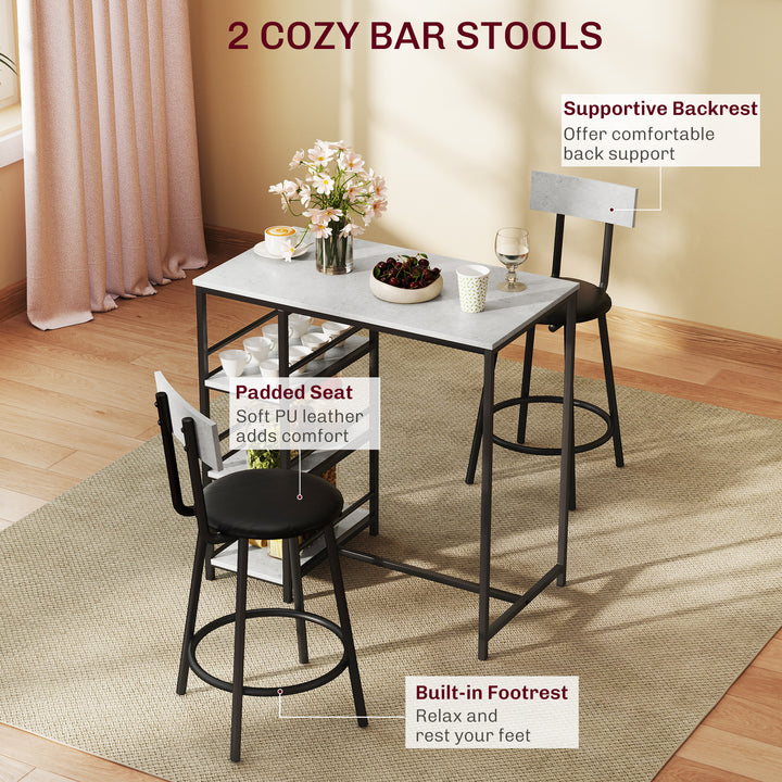 Three-Piece Kitchen Dining Set, with Shelves - Grey/Black