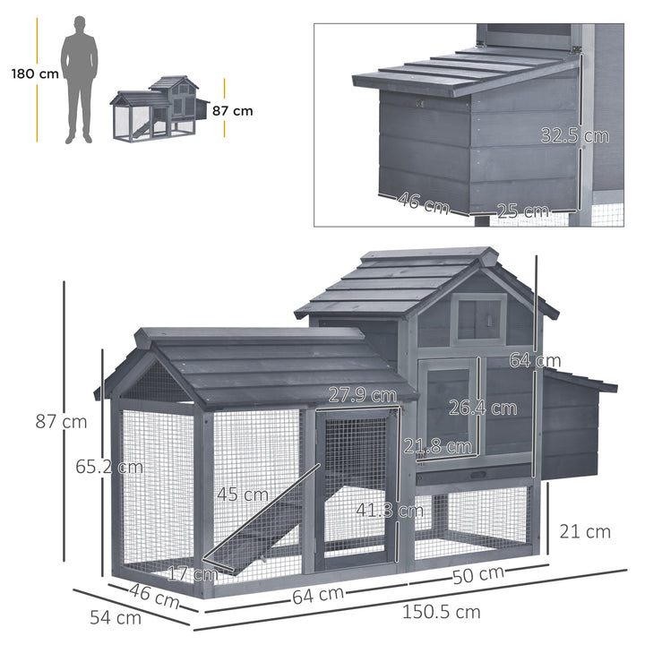 PawHut Solid Wood Enclosed Outdoor Backyard Chicken Coop Kit with Nesting Box,Grey