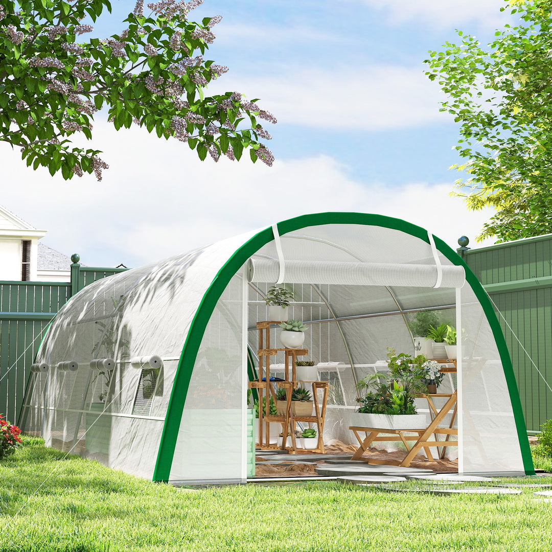 Walk-in Polytunnel Greenhouse Tunnel Warm House Tent with Zipped Doors, 8 Mesh Windows, PE Cover, 6 x 3 m
