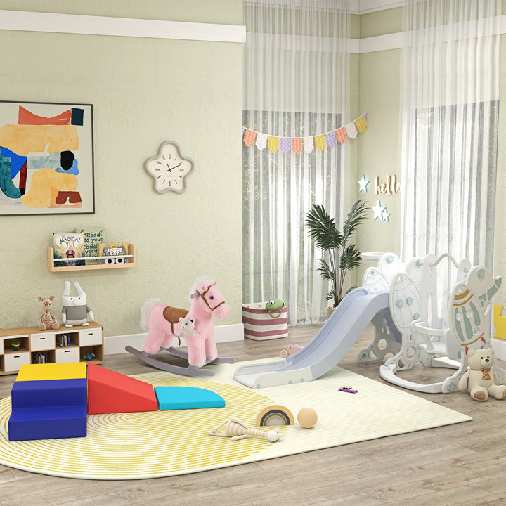 MCL Kids Plush Ride-On Rocking Horse Toy Rocker with Plush Toy Realistic Sounds for Child 18-36 Months Pink