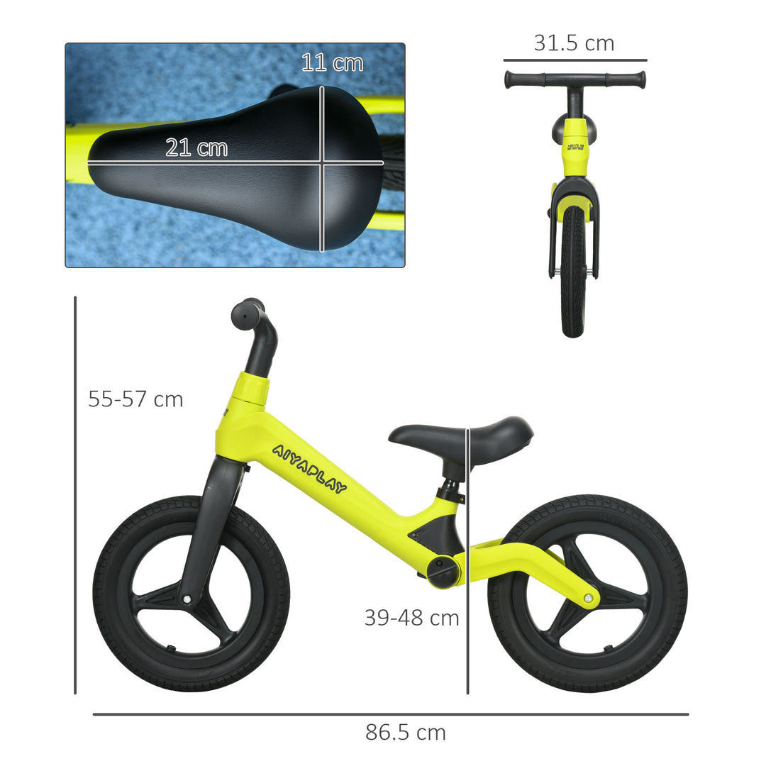 AIYAPLAY Balance Bike with Adjustable Seat and Handlebar, PU Wheels, No Pedal, Aged 30-60 Months up to 25kg - Green