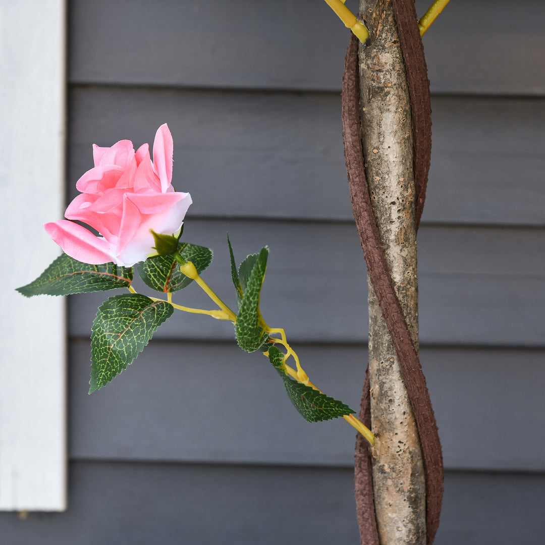 Set of 2 Artificial Plants Pink Rose Floral in Pot, Fake Plants for Home Indoor Outdoor Decor, 90cm