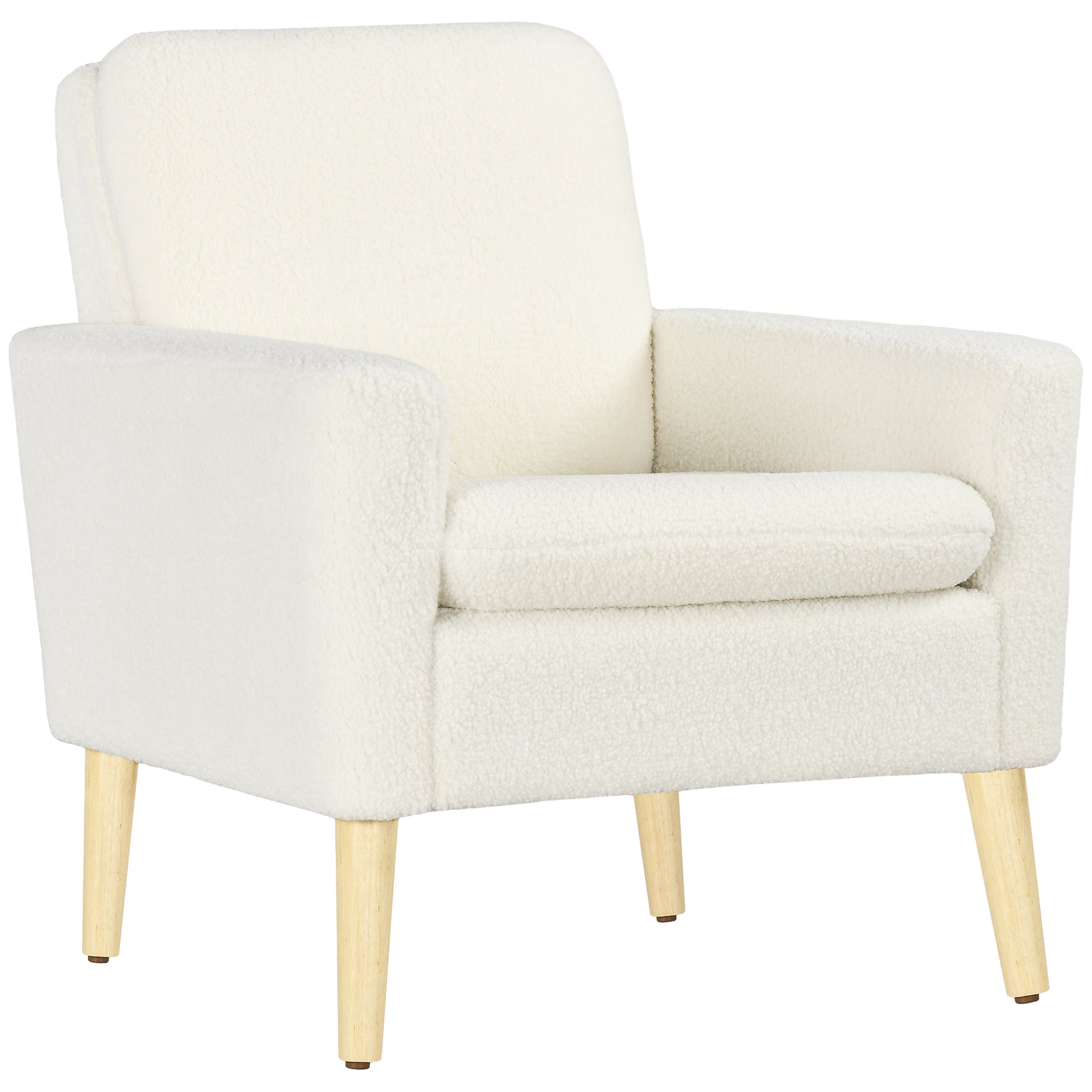Armchair, Upholstered Accent Chair with Wood Legs and Wide Padded Seat, Teddy Occasional Chair, Cream White