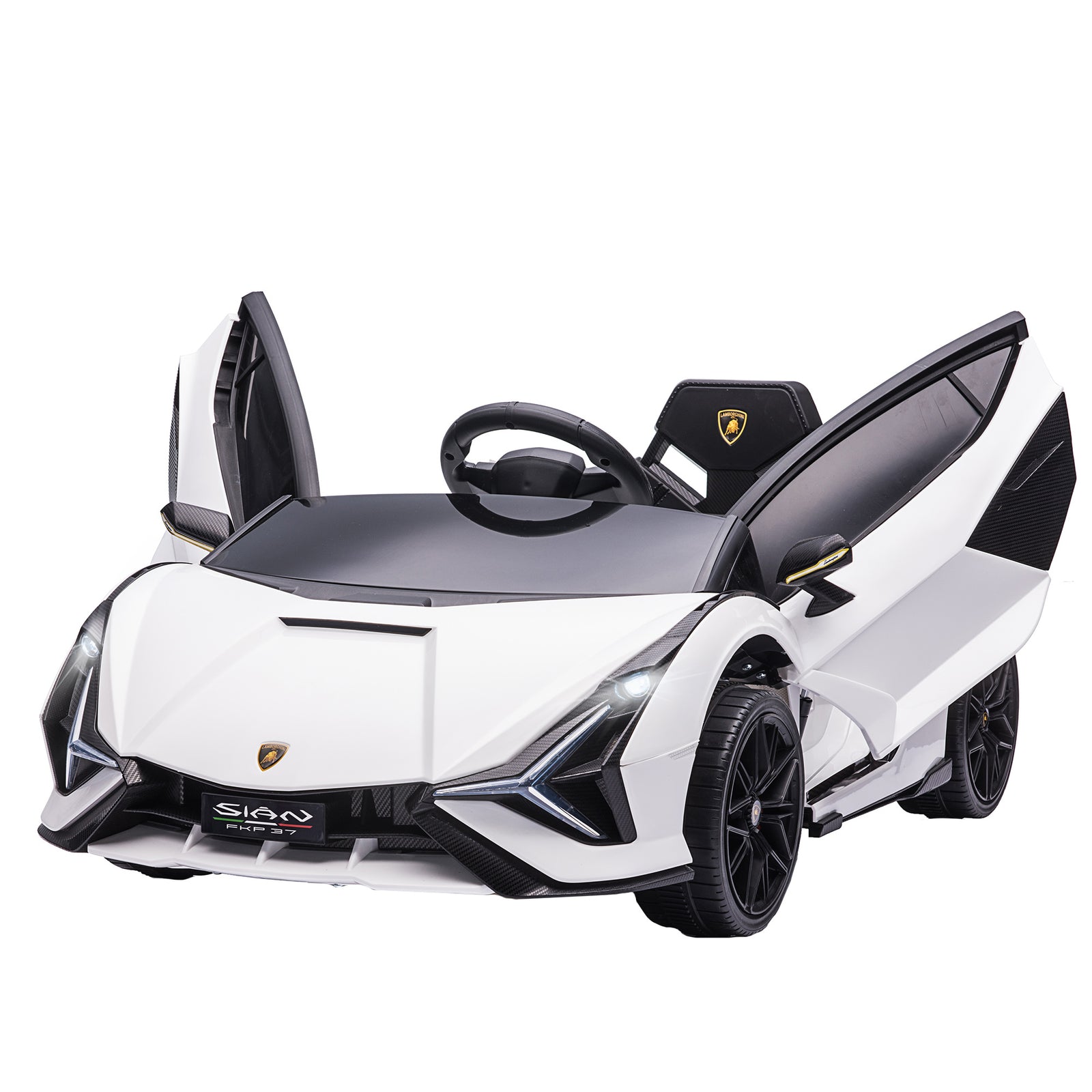 Lamborghini Sian Licensed 12V Kids Electric Ride On Car 2 Motors Toy Car with Remote Control Music Lights MP3 for 3-5 Years White