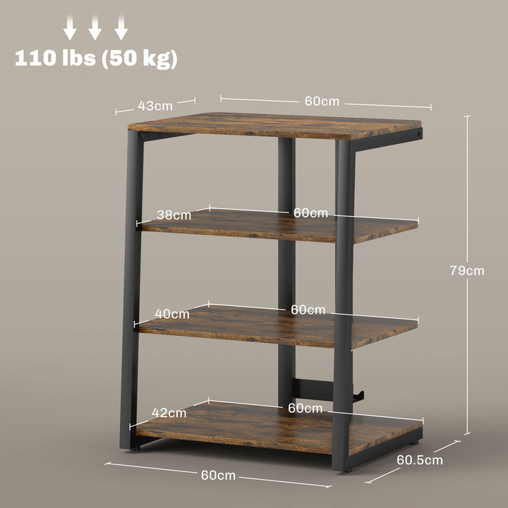 HiFi Stand, with Four Storage Shelves - Rustic Brown