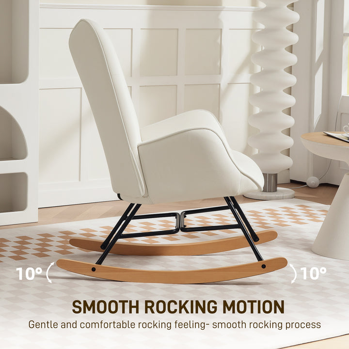 Rocking Chair, Modern Upholstered Velvet Armchair with Solid Wood Legs and Metal Frame for Living Room, Bedroom, Cream