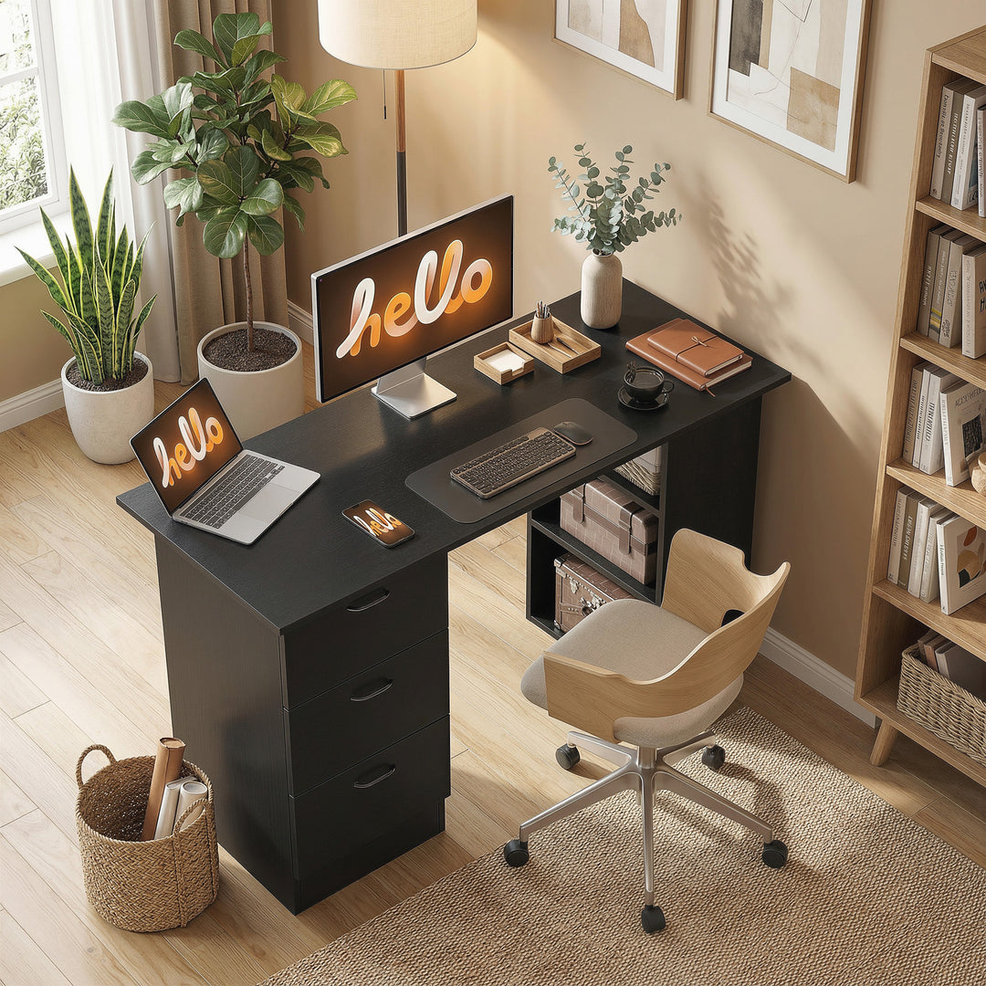 Computer Desk, Writing Table, PC Workstation with 3 Storage Shelves an