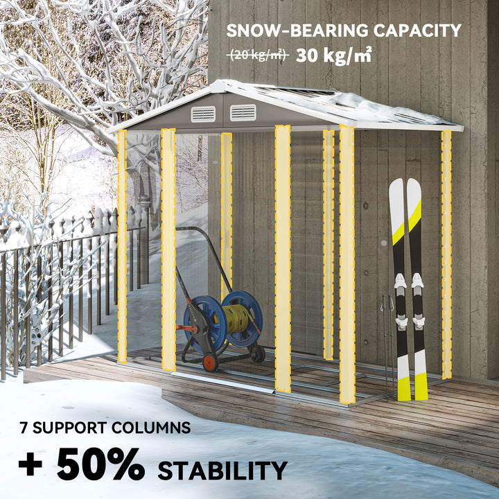 7 x 4ft Garden Shed, Easy to Assemble, Upgraded Galvanised Steel Frame with Foundation Kit, Double Doors with Lock, Outdoor Metal Shed with Vents and Gloves, Garden Storage Shed, Light Grey
