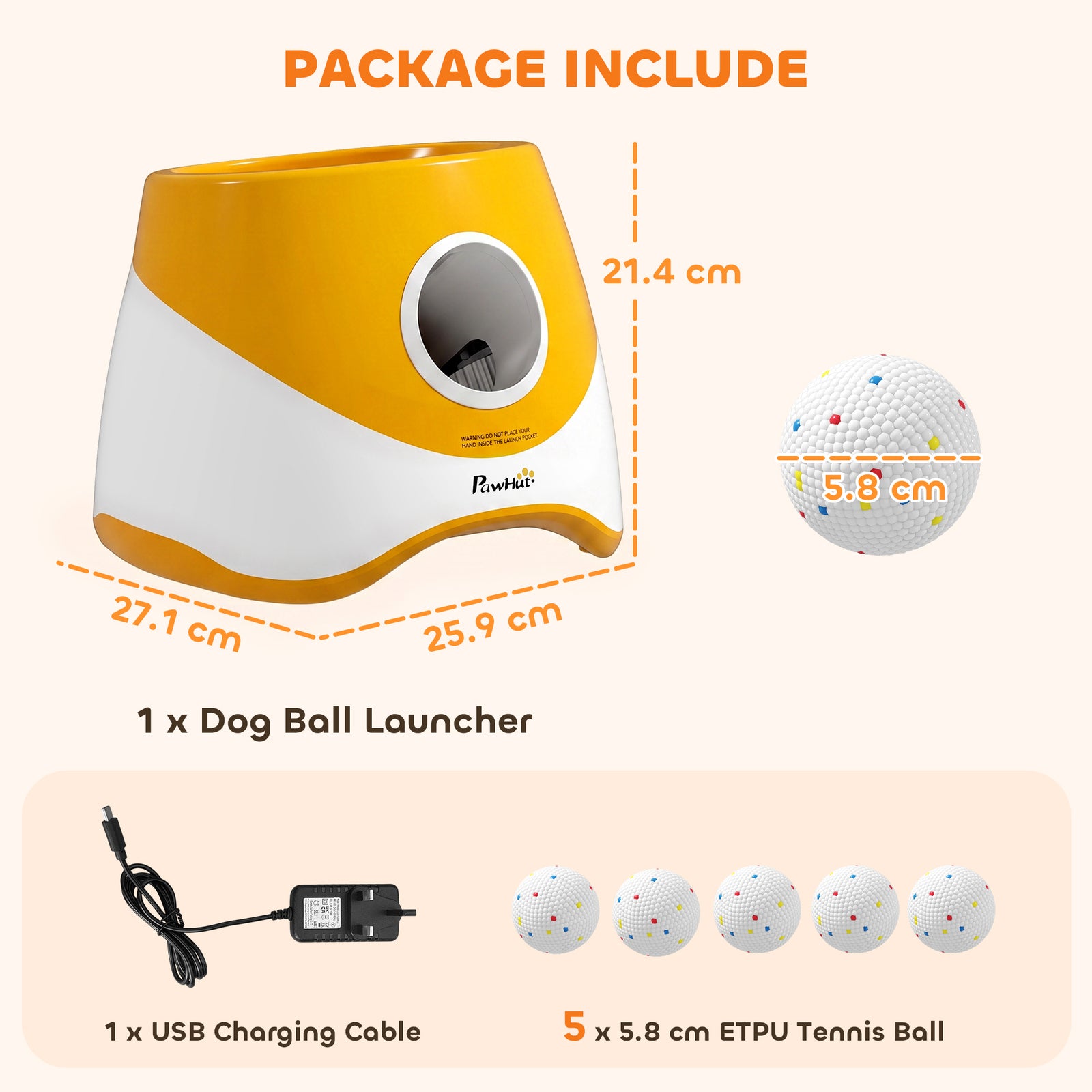 Automatic Dog Ball Launcher with 5 ETPU Balls 5.8 cm, 3 Distance Setti