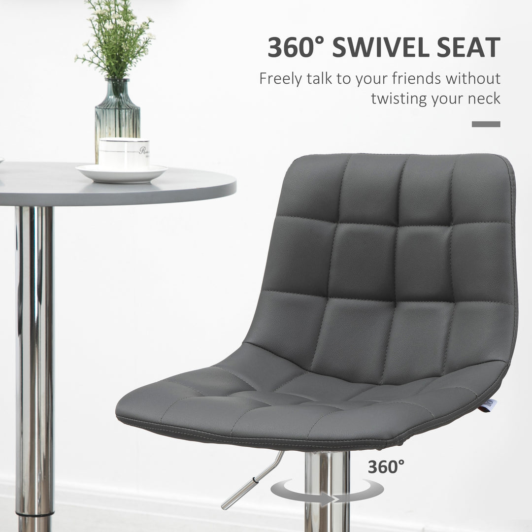 Adjustable Bar Stools Set of 2, Swivel PU Leather Upholstered Barstools with Tufted Seat and Back, Breakfast Bar Chairs for Kitchen Counter, Grey