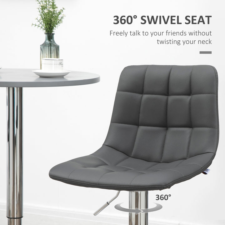 Adjustable Bar Stools Set of 2, Swivel PU Leather Upholstered Barstools with Tufted Seat and Back, Breakfast Bar Chairs for Kitchen Counter, Grey