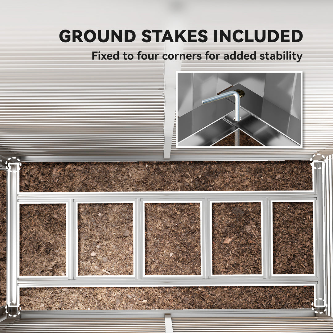 5 x 9ft Galvanised Metal Garden Shed with Foundation Kit, Outdoor Lean-to Shed, Tool Storage House with Lockable Doors, Gloves and 2 Air Vents for Patio, Garden, Brown