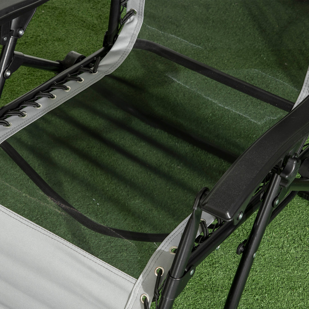 MCL Garden Recliner Chairs Set of 2, Outdoor Foldable Zero Gravity Chairs Set w/ Footstool and Detachable Headrest, Grey