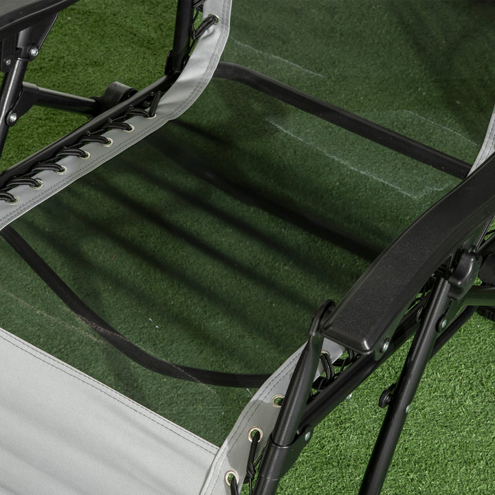 MCL Garden Recliner Chairs Set of 2, Outdoor Foldable Zero Gravity Chairs Set w/ Footstool and Detachable Headrest, Grey