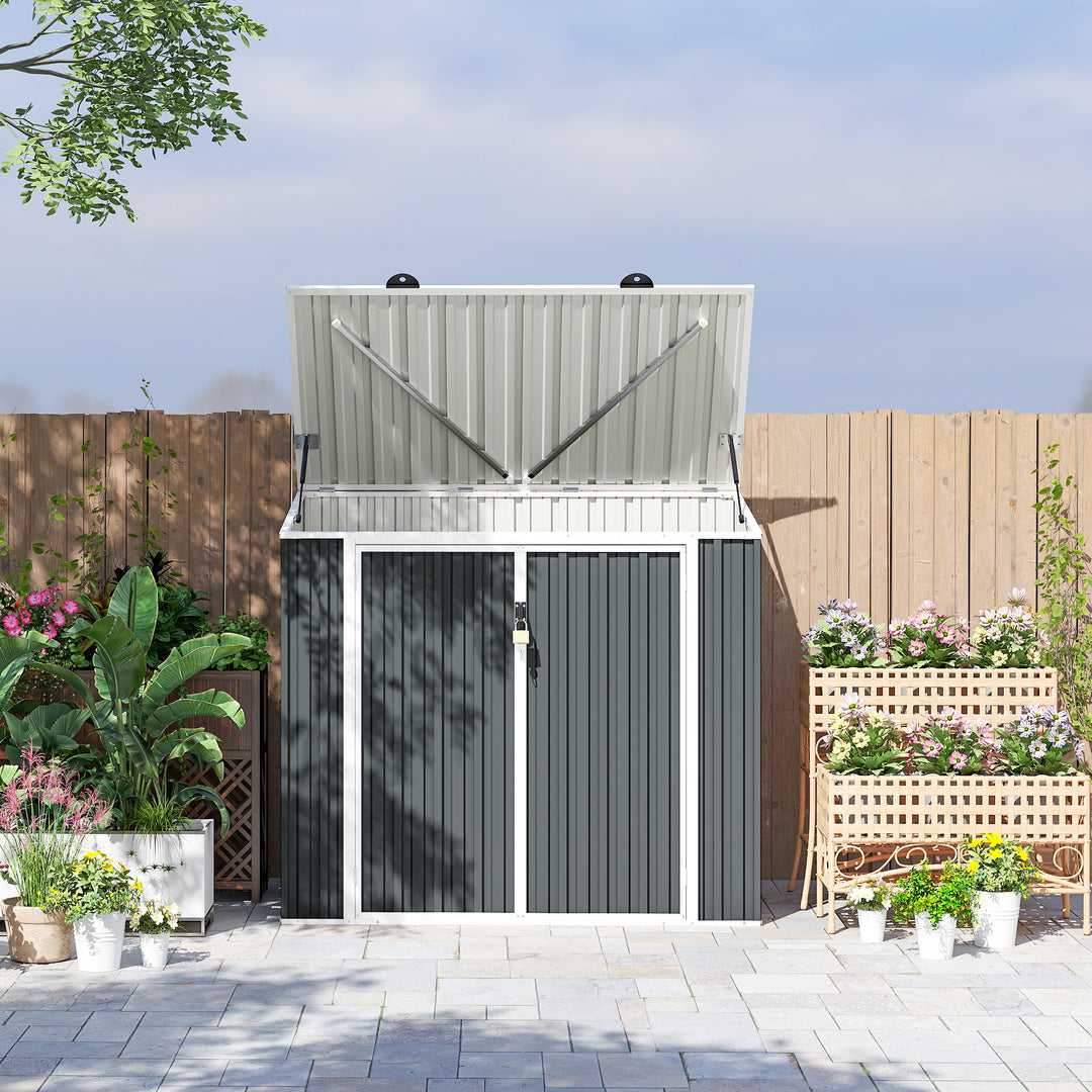 5ft x 3ft Garden 2-Bin Steel Storage Shed, Double Rubbish Storage Shed, Hide Dustbin w/ Locking Doors and Openable Lid