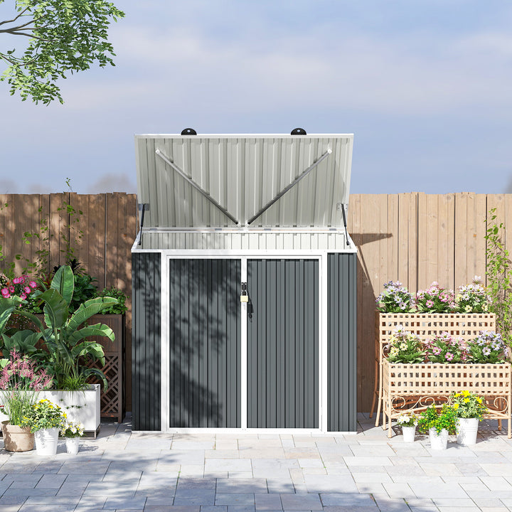MCL 5ft x 3ft Garden 2-Bin Steel Storage Shed, Double Rubbish Storage Shed, Hide Dustbin w/ Locking Doors and Openable Lid