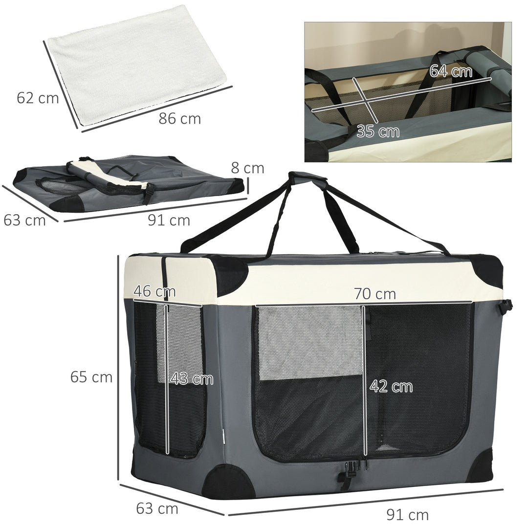 91cm Foldable Pet Carrier, with Cushion, for Large Dogs and Cats - Gre