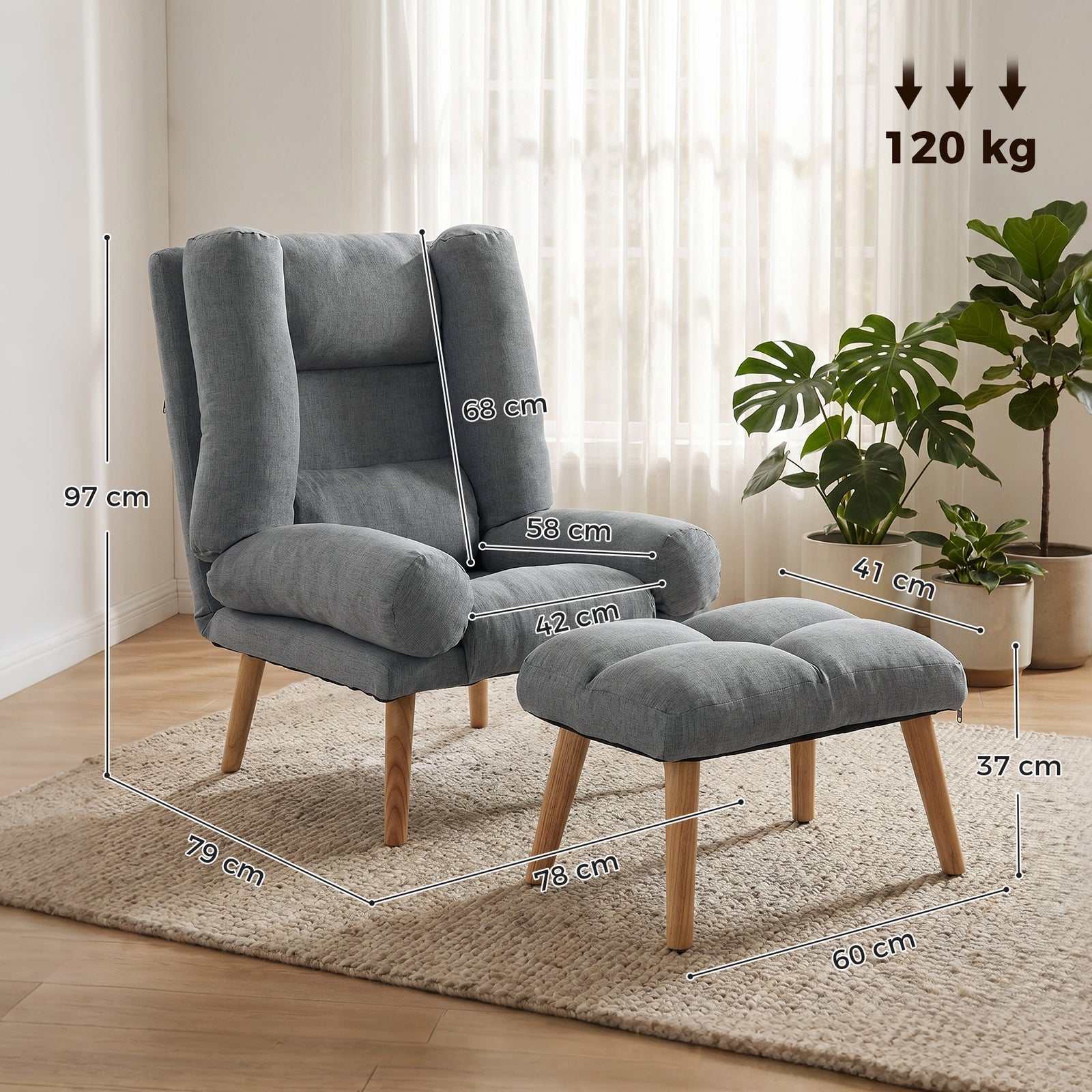 Recliner Chair with Footstool, Recliner Armchair with Adjustable Backr