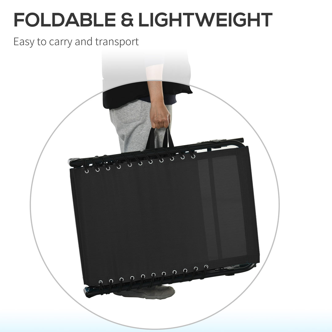 MCL Foldable Sun Lounger, Outdoor 4 Level Adjustable Backrest Reclining Chaise Chair, Steel Frame Recliner Chair for Camping, Hiking, Black