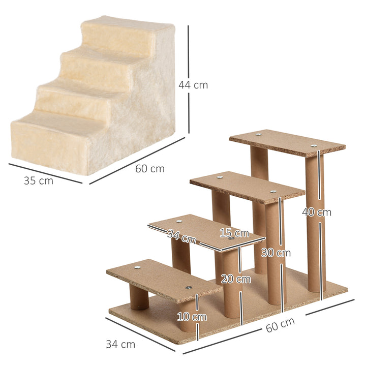 Four-Step Dog Stairs, with Washable Plush Cover, for High Bed Sofa, Dog Stairs for Small Dog and Cat - Beige