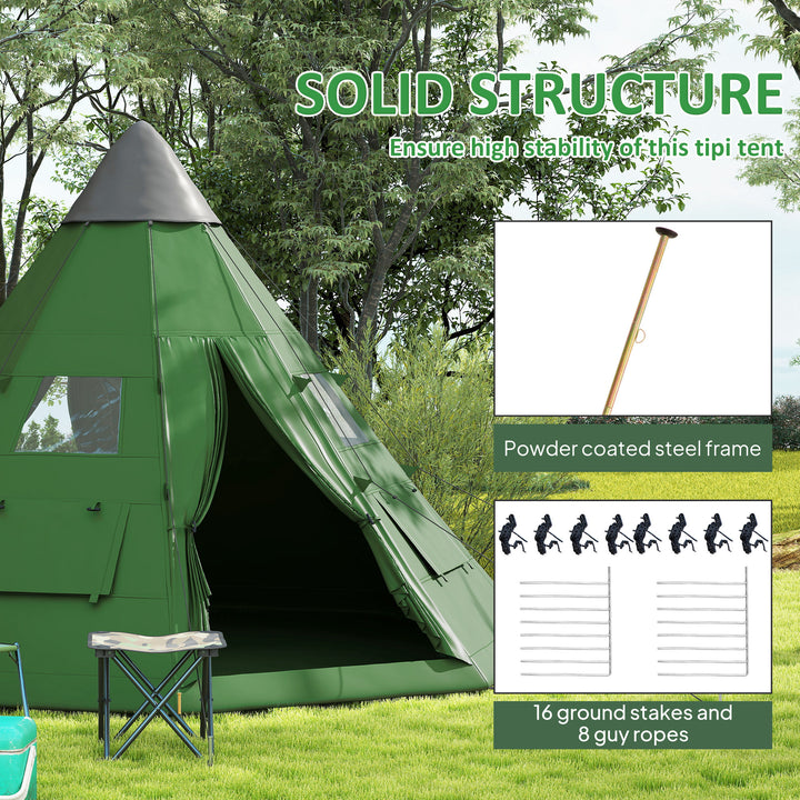 6 Men Tipi Tent with Carry Bag - Green