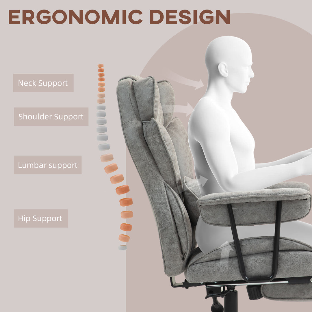 Office Chair with 6 Point Massage and Heat, Ergonomic Desk Chair with Foot Rest, Lumbar Support, Reclining Function and Wide Seat, Height-Adjustable High Back Swivel Rolling for Home, Grey