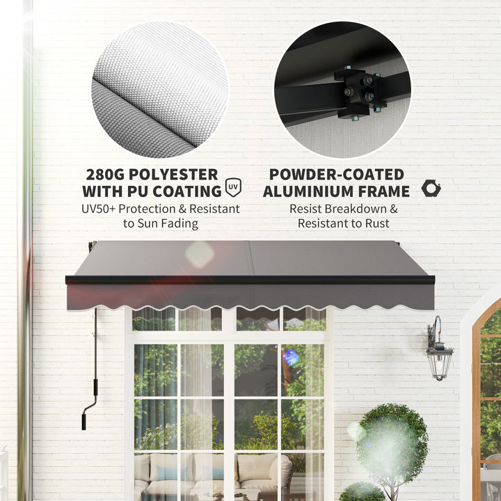 3 x 2.5m Electric Awning with LED Light and Remote Controller, Aluminium Frame DIY Retractable Awning, UV50+ Sun Shade Canopy for Garden Patio Deck Door Window, Dark Grey
